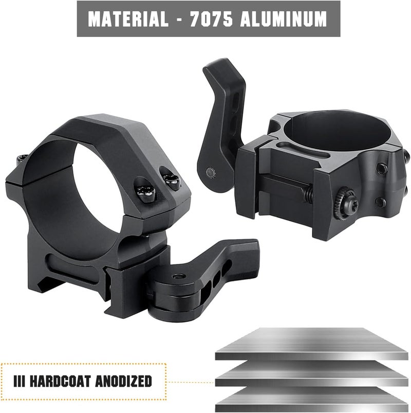 ohhunt 30mm Scope Rings Quick Detach Scope Rings 30mm Low | Medium | High Profile QD 30 mm Scope Rings 7075 Series Aluminum - Image 2